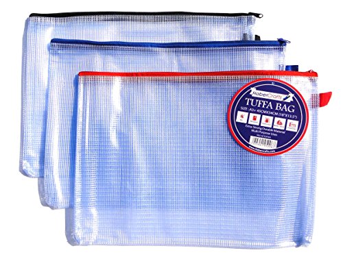 A3 Tuff Bag Zip Wallet Clear Plastic Wallets Zip Pouch File Pencil Case Folder Water Resistant Reinforced Heavy Duty Mesh Bags (Fits A3-12 Pack) von Habercrafts