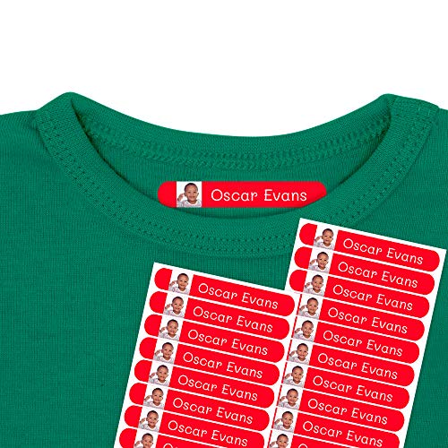 50 personalisierte Kleidungsetiketten mit Foto oder Bild, um jedes Kleidungsstück mit Hilfe des Bügeleisens zu kennzeichnen. 6 x 1 cm. Grundlegende rote Farbe von Haberdashery Online