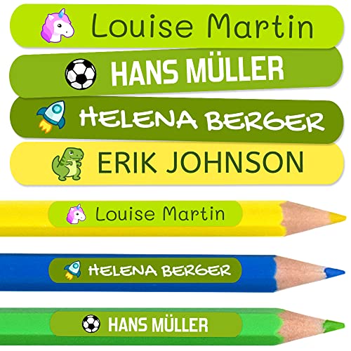50 personalisierte Namensaufkleber zum Markieren von Bleistiften, Markern, Kugelschreibern. Farbige Etiketten für Kinder in Schule und Kindergarten, wasserfest. Größe 4,6 x 0,6 cm. von Haberdashery Online