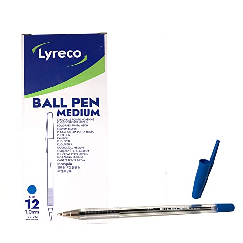 Lyreco Kugelschreiber, blaue Tinte, Box mit 12 Einweg-Kugelschreibern, ideal für Büro oder Schule, ergonomischer Kugelschreiber, Edelstahlspitze, 0,7 mm von Haberdashery Online
