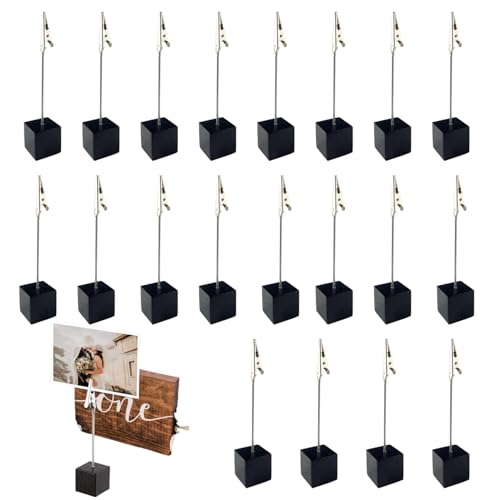 20 Stück Memo Clip Halter Mit Stehend, Postkartenhalter, Holz Fotohalter Mit Klammern, Bildhalter Mit Clips, Sitzkartenhalter, Memohalter, Für Hausdekoration, Party, Büro, Hochzeits (Schwarz) von Hachera