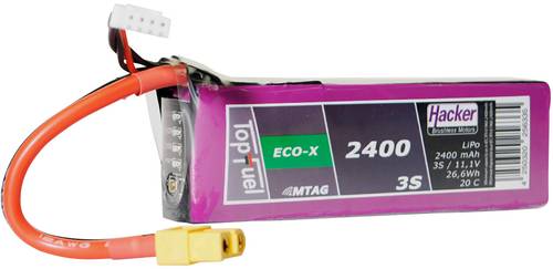 Hacker Modellbau-Akkupack (LiPo) 11.1V 2400 mAh Zellen-Zahl: 3 20 C Softcase XT60 von Hacker