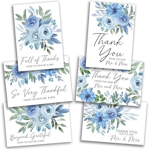 Hadley Designs 24 Dankeskarten für Hochzeiten mit Umschlägen, Dankeskarten, Hochzeit mit Umschlägen, von der neuen "Mr and Mrs"-Karte, blaue Blumen-Dankeskarte Hadley Designs 24 Dankeskarten für Hochzeiten mit Umschlägen, Dankeskarten, Hochzeit mit Umschlägen, von der neuen "Mr and Mrs"-Karte, blaue Blumen-Dankeskarte von Hadley Designs