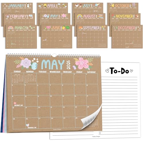 Hadley Designs Wandkalender 2025-2026 - 18-Monats-Hängekalender 2025-2026 für Familie, Zuhause, Schule & Büro, Spiralbindung mit großen Datumsblöcken & Notizabschnitten (Doodle Kraft) von Hadley Designs
