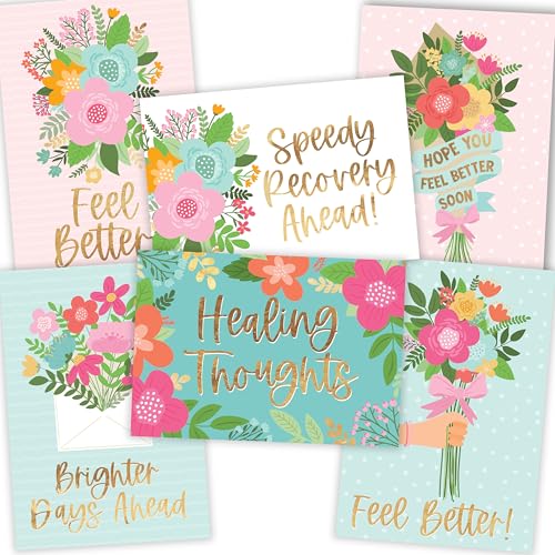 Hadley Designs Gute Besserung Karte mit Umschlag – 24 Genesungskarten für Frauen, Wohlfühlkarte, Ermutigungskarten mit Umschlägen, Genesungsgeschenke für kranke Männer – Blumenmotiv von Hadley Designs