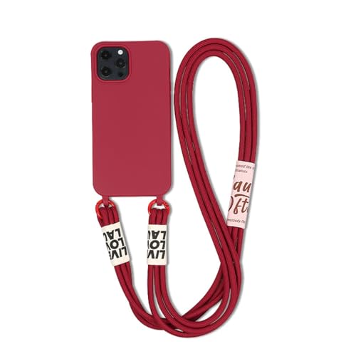 Hadwii Handykette für iPhone 15 Pro Max Hülle mit Band Silikon Handyhülle iPhone 15 Pro Max Case mit Kette Stoßfest Schutzhülle mit Kordel zum Umhängenr Abnehmbar, Dunkelrotot von Hadwii