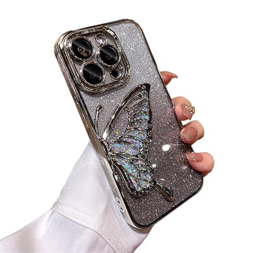 Hadwii Hülle für iPhone 13 Transparent Silber Glitzer Treibsand Handyhülle mit Kameraschutz 3D Schmetterling Mädchen Silikon Stoßfest Crystal Clear TPU Bumper Schutzhülle für iPhone 13 von Hadwii
