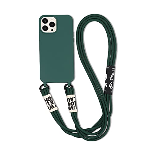 Hadwii Silikon Handykette für iPhone 15 Pro Max Hülle mit Band Abnehmbar Halskette Handyhülle Necklace Schutzhülle für zum Umhängen iPhone 15 Pro Max Case mit Schnur, Dunkelgrün von Hadwii