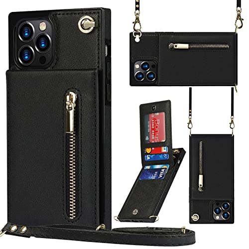 Hadwii für iPhone 11 Pro Hülle Leder mit Band und Brieftasche, Kartenfächern Standfunktion Handyhülle Handytasche zum Umhängen Einstellbar Abnehmbar Necklace Schutzhülle, Schwarz von Hadwii