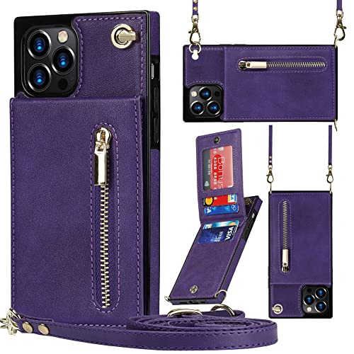 Hadwii für iPhone 11 Pro Hülle Leder mit Band und Brieftasche, Kartenfächern Standfunktion Handyhülle Handytasche zum Umhängen Einstellbar Abnehmbar Necklace Schutzhülle, Violett von Hadwii