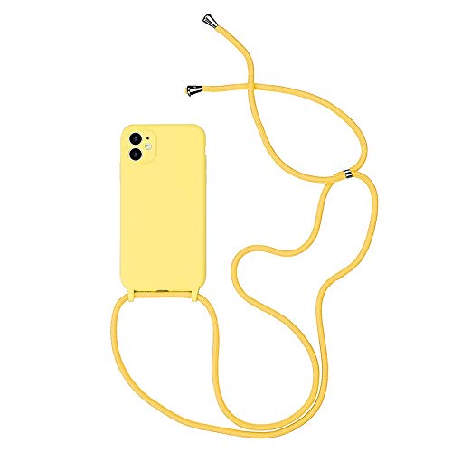 Hadwii iPhone 12 Hülle mit Band Handykette Necklace Handyhülle Dünne Soft Einfarbig Liquid Silikon Schutzhülle mit Kordel zum Umhängen Case TPU Bumper Cover für iPhone 12, Gelb von Hadwii