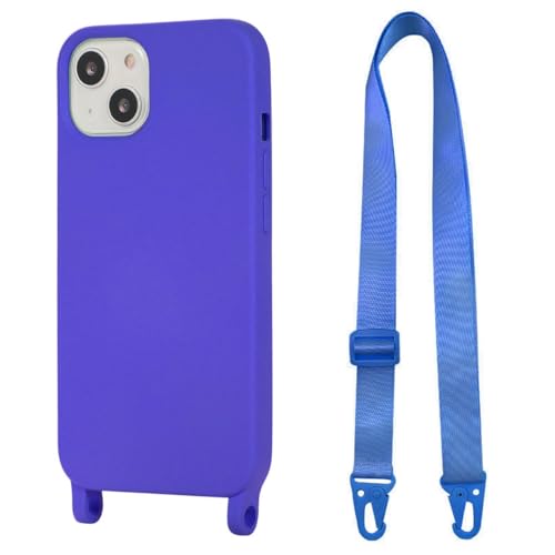 Hadwii iPhone 13 Hülle mit Band Handykette Necklace Blau Handyhülle Weich Mikrofaser-Innenfutter Schutzhülle mit Nylon Schultergurt Kordel zum Umhängen Einstellbar Bumper Silikon Cover von Hadwii