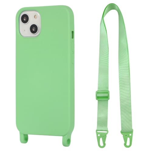 Hadwii iPhone 13 Hülle mit Band Handykette Necklace Grün Handyhülle Weich Mikrofaser-Innenfutter Schutzhülle mit Nylon Schultergurt Kordel zum Umhängen Einstellbar Bumper Silikon Cover von Hadwii