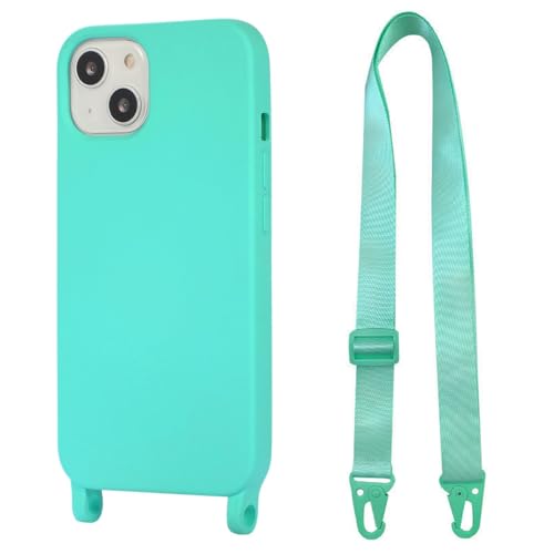 Hadwii iPhone 13 Hülle mit Band Handykette Necklace Handyhülle Weich Mikrofaser-Innenfutter Schutzhülle mit Nylon Schultergurt Kordel zum Umhängen Einstellbar Bumper Silikon Cover, Cyan von Hadwii