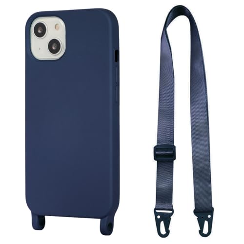 Hadwii iPhone 13 Hülle mit Band Handykette Necklace Handyhülle Weich Mikrofaser-Innenfutter Schutzhülle mit Nylon Schultergurt Kordel zum Umhängen Einstellbar Bumper Silikon Cover, Navy blau von Hadwii