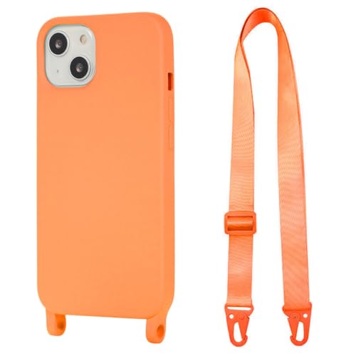 Hadwii iPhone 13 Hülle mit Band Handykette Necklace Orange Handyhülle Weich Mikrofaser-Innenfutter Schutzhülle mit Nylon Schultergurt Kordel zum Umhängen Einstellbar Bumper Silikon Cover von Hadwii