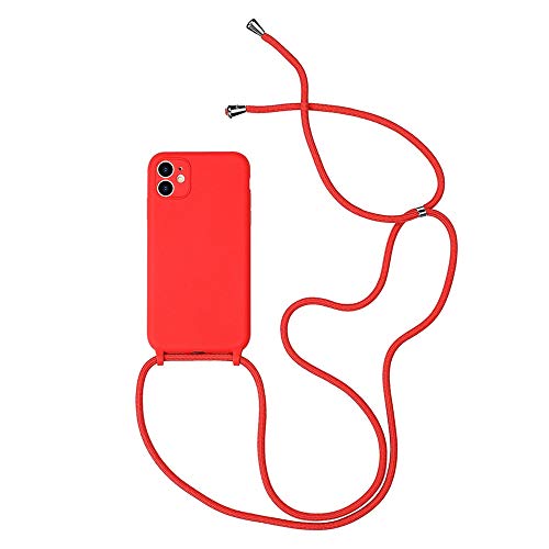 Hadwii iPhone XR Hülle mit Band Handykette Handyhülle Dünne Weich Einfarbig Flüssig Silikon Schutzhülle mit Kordel zum Umhängen Case TPU Bumper Cover für iPhone XR, Rot von Hadwii