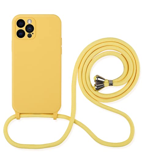 Hadwii iPhone XR Hülle mit Band Handykette Handyhülle Dünne Weich Einfarbig Flüssig Silikon Schutzhülle mit Kordel zum Umhängen TPU Bumper Case Cover für iPhone XR, Gelb von Hadwii