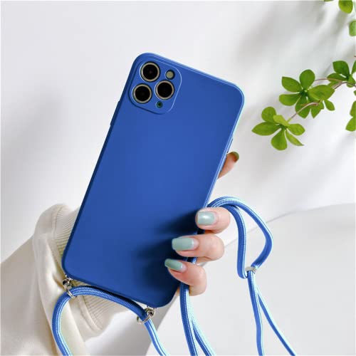 Handykette Hülle für iPhone 12 Mini HandyHülle mit Kordel zum Umhängen, Soft TPU Silikon Cover mit Band Hülle [Einstellbar] [Abnehmbar] Necklace Case für iPhone 12 Mini - Mittelblau von Hadwii