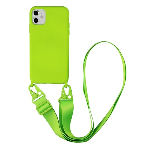 Handykette Hülle für iPhone 12 Pro/12 Handyhülle mit Einstellbar Nylon Halsband,Weich Flüssiges Silikon Case mit innem Microfaser Kratzfest Schutzhülle für iPhone 12 Pro/12- Leuchtendes Grün von Hadwii