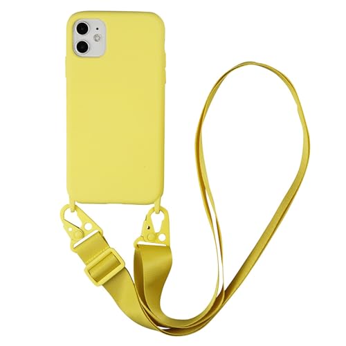 Handykette Hülle für iPhone 12 Pro,iPhone 12 Handyhülle mit Einstellbar Nylon Halsband,Weich Flüssiges Silikon Case mit innem Microfaser Kratzfest Schutzhülle für iPhone 12 Pro/12- Gelb von Hadwii