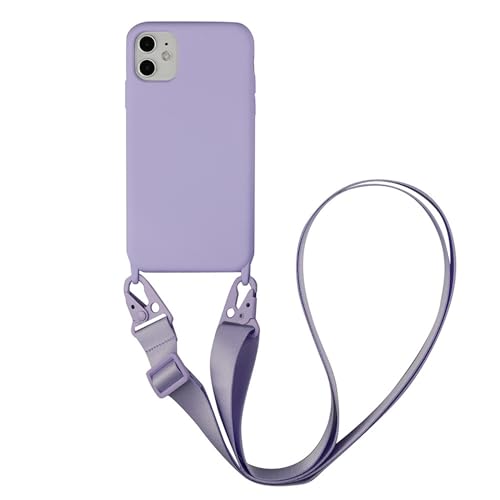 Handykette für iPhone 12 Pro/iPhone 12 Hülle mit Band Weich Flüssiges Silikon Necklace Schutzhülle zum Umhängen Kordel mit innem Microfaser Kratzfest Handyhülle für iPhone 12 Pro/12, Lila von Hadwii