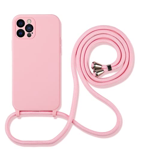 Handykette für iPhone 14 Hülle mit Band Soft Silikon mit Mikrofaser-Innenfutter Necklace Handyhülle mit Kordel zum Umhängen Einstellbar iPhone 14 Case - Rosa von Hadwii