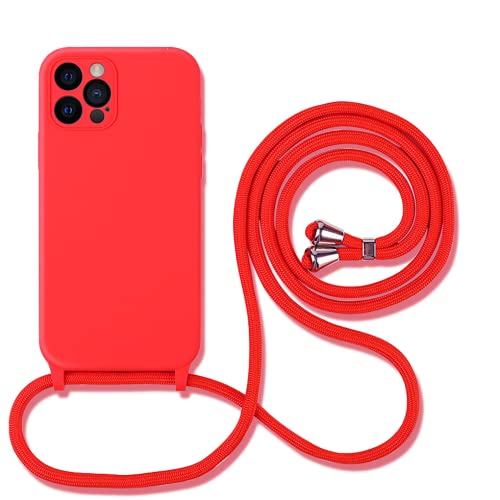 Handykette für iPhone 14 Hülle mit Band Soft Silikon mit Mikrofaser-Innenfutter Necklace Handyhülle mit Kordel zum Umhängen Einstellbar iPhone 14 Case - Rot von Hadwii