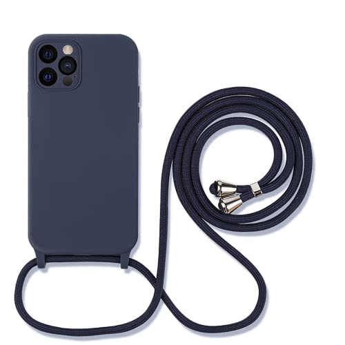 Handykette für iPhone 14 Plus Hülle mit Band Soft Silikon mit Mikrofaser-Innenfutter Necklace Handyhülle mit Kordel zum Umhängen Einstellbar iPhone 14 Plus Case - Navy blau von Hadwii