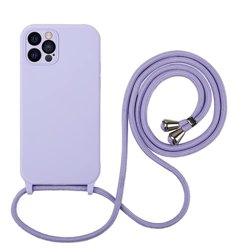 Handykette für iPhone 14 Pro Hülle mit Band Soft Silikon mit Mikrofaser-Innenfutter Necklace Handyhülle mit Kordel zum Umhängen Einstellbar iPhone 14 Pro Case - Lavendel von Hadwii