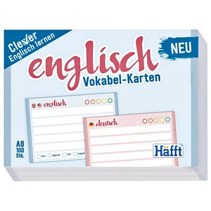 100 Häfft® Verlag Karteikarten Vokabel-Karten Englisch DIN A8 blau/rosa liniert von Häfft® Verlag