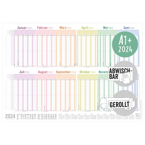 Abwischbarer Urlaubsplaner Mitarbeiter 2024 A1+ [Rainbow] für 20 Mitarbeiter - Großer Team-Urlaubsplaner/Projektplaner, Wandkalender, Personalplaner, Wandplaner - nachhaltig & klimaneutral von Häfft