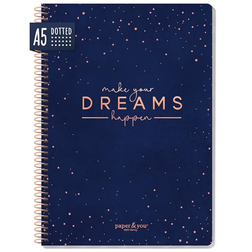 Bullet Journal dotted A5 mit Spiralbindung [Make your dreams happen] 160 Seiten | Notizbuch gepunktet mit Spirale, College-Block, Notizblock von Trendstuff by Häfft | nachhaltig & klimaneutral von Häfft