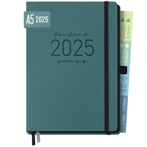 Häfft® Chäff-Timer Deluxe Kalender 2025 A5 "Petrolgrau" Buchkalender, Terminkalender, Terminplaner mit Stiftschlaufe, Gummiband & Einstecktasche - nachhaltig & klimafreundlich von Häfft