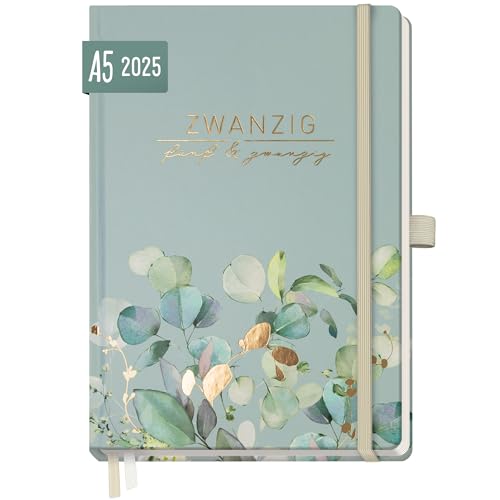 Häfft® Wochen-Notiz-Kalender 2025 A5 "Minty Leaves" Buchkalender, Terminplaner Notiz-Timer, Wochenkalender, Organizer, Terminkalender mit Einstecktasche - nachhaltig & klimafreundlich von Häfft