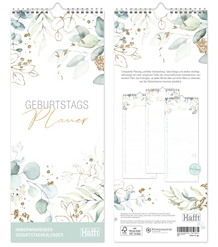 Geburtstagsplaner Wandkalender immerwährend [Blattgold] 30 x 12 cm, Geburtstagskalender undatiert, jahresunabhängig/Wandplaner | nachhaltig & klimaneutral von Häfft