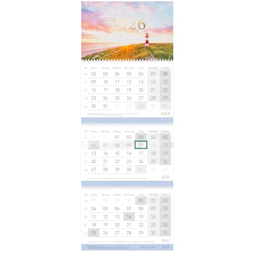 Häfft® 3-Monatskalender 2026 Wandkalender mit Schieber, Ferien DE & AT, Jahresübersicht, Bürokalender Wandplaner "Leuchtturm" - nachhaltig & klimafreundlich von Häfft