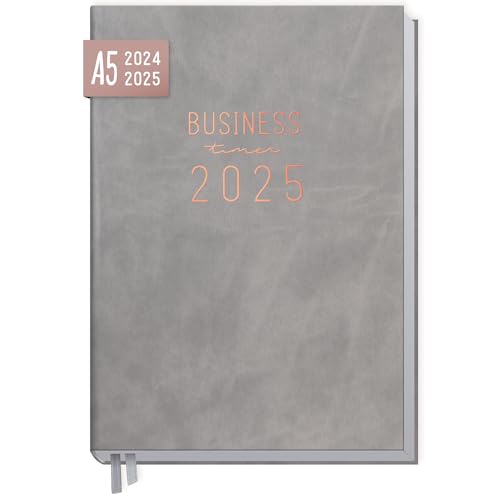 Häfft® Business-Timer 2024/2025 A5 "Grau-Rosé" Buchkalender 18 Monate: Juli 2024 bis Dez. 2025 - Terminplaner, Wochenkalender, Terminkalender, Wochenplaner - nachhaltig & klimafreundlich von Häfft