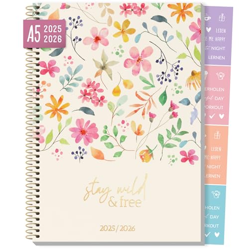 Häfft® College-Timer A5 2025/2026, Schülerplaner mit Sprüchen und Stickern Flower Power Schulplaner Hausaufgabenheft - nachhaltig & klimafreundlich von Häfft