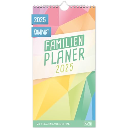 Häfft® Familienplaner 2025 Kompakt mit 4 Spalten "Rainbow" 16,5 x 32,5 cm - Wandkalender Familienkalender für 12 Monate Jan bis Dez 25 - nachhaltig & klimafreundlich von Häfft