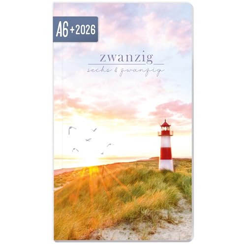 Häfft® Monatskalender 2026 A6+ Slim "Leuchtturm" 1 Monat auf 2 Seiten, Monatsplaner klein, Taschenkalender 2026 A6 mit Jahres- & Ferienübersicht - nachhaltig & klimafreundlich von Häfft