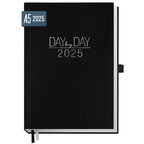 Häfft® Organizer Day by Day 2025 A5 "Schwarz" 1 Tag 1 Seite - Tageskalender 2025 A5, Tagesplaner, Terminkalender, Terminplaner, Buchkalender - nachhaltig & klimafreundlich von Häfft