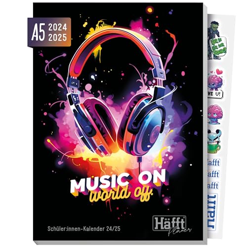 Häfft® PLANER 2024/2025 A5 "Music On" Schülerkalender, Schülerplaner, Hausaufgabenheft, Schulplaner - nachhaltig & klimafreundlich von Häfft