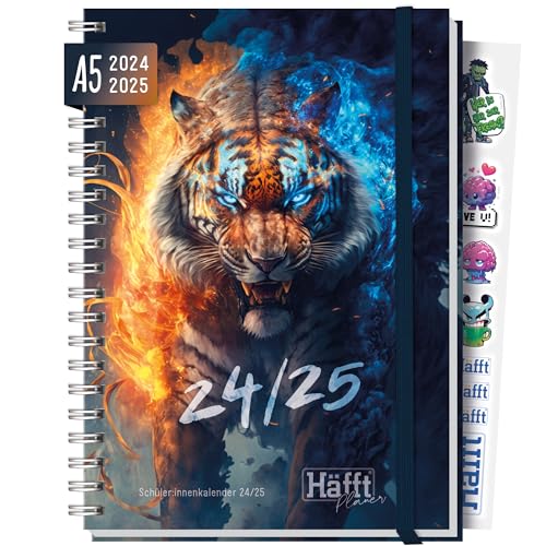 Häfft® Planer Premium A5 2024/2025 "Wild Tiger" Hardcover Schülerkalender, Hausaufgabenheft, Schülerplaner, Schulplaner - nachhaltig & klimafreundlich von Häfft