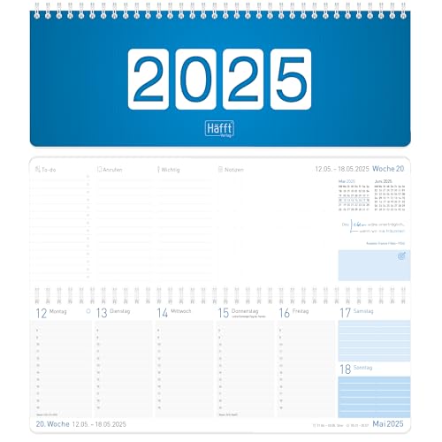 Häfft® Wochen-Tischkalender 2025 quer "Königsblau" 1 Woche 2 Seiten, Schreibtisch-Kalender mit Sprüchen, Wochenkalender 11,6 x 29,7 cm - nachhaltig & klimafreundlich von Häfft