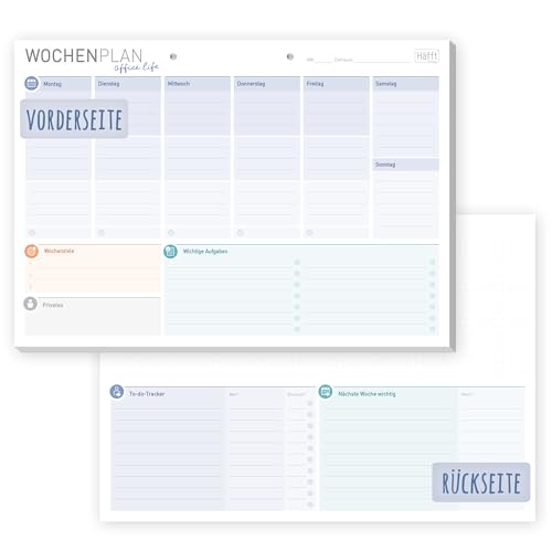 Häfft® Wochenplaner Block A4 ohne festes Datum "Office Life" 50 Blatt - Terminplaner undatiert mit To-do-Liste, Zielen & mehr - klimafreundlich & nachhaltig von Häfft