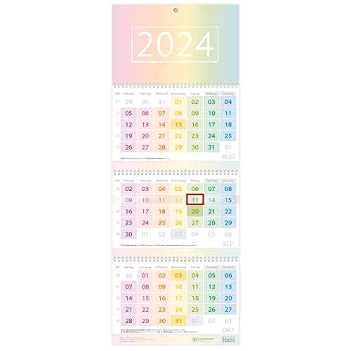 Häfft 3-Monatskalender 2024 Wandkalender mit Datumsschieber [Rainbow] Dez 2023 - Jan 2025 | Bürokalender, Officekalender, Wandplaner mit Ferienterminen, Jahresübersicht |nachhaltig & klimaneutral von Häfft