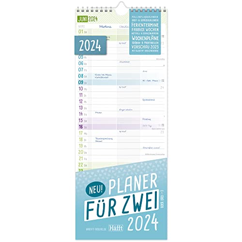 Häfft Planer für Zwei 2024 Paarkalender mit 3 Spalten | Wandkalender für 12 Monate: Jan - Dez 2024 | Paarplaner Wandplaner mit Feiertage- und Ferien-Übersicht| nachhaltig & klimaneutral von Häfft