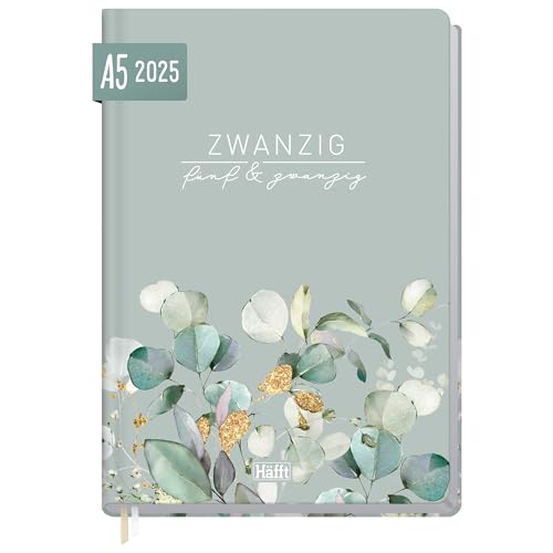 Häfft-Timer 2025 A5 "Minty Leaves" JANUAR - DEZEMBER 2025, Hardcover Kalender, Buchkalender, Terminplaner für junge Erwachsene - nachhaltig & klimafreundlich von Häfft