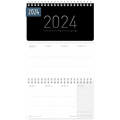 Pocket Wochen-Tischkalender 2024 [Black Edition] 16 x 9 cm | 1 Woche 2 Seiten | Mini Wochenkalender, kleiner Schreibtisch-Kalender quer | nachhaltig & klimaneutral von Häfft